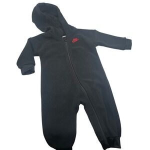 Nike Baby Fleece Hooded Footless One-Piece Zip Up Suit Black Cozy Warm Unisex 9M